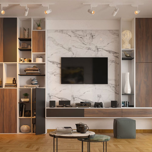 Our Services 4 PVC TV showcase interior work by Janani PCV Interiors in Bengaluru