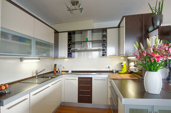Our Services 2 Western type PVC modular kitchen white and brown finish at bengaluru